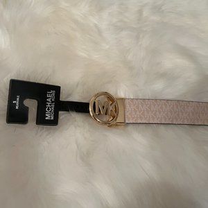 Michael Michael Kors Natural/Beige Signature Gold Buckle Small Reversible Belt
